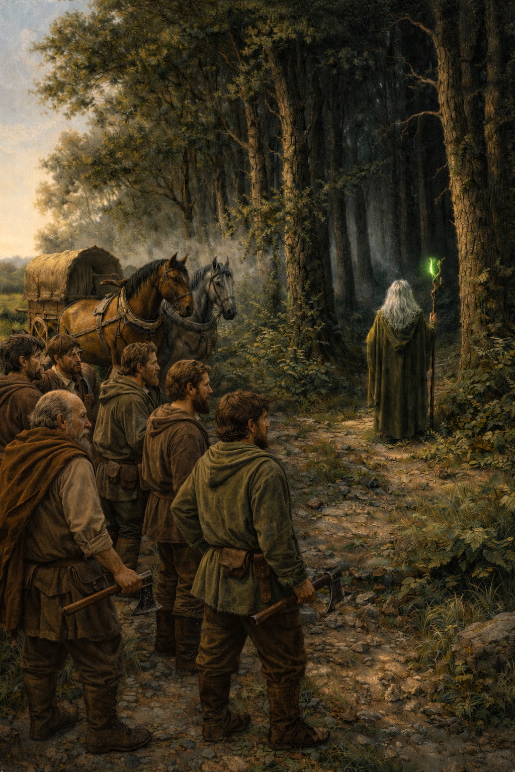 лесорубы и друид у лунного леса